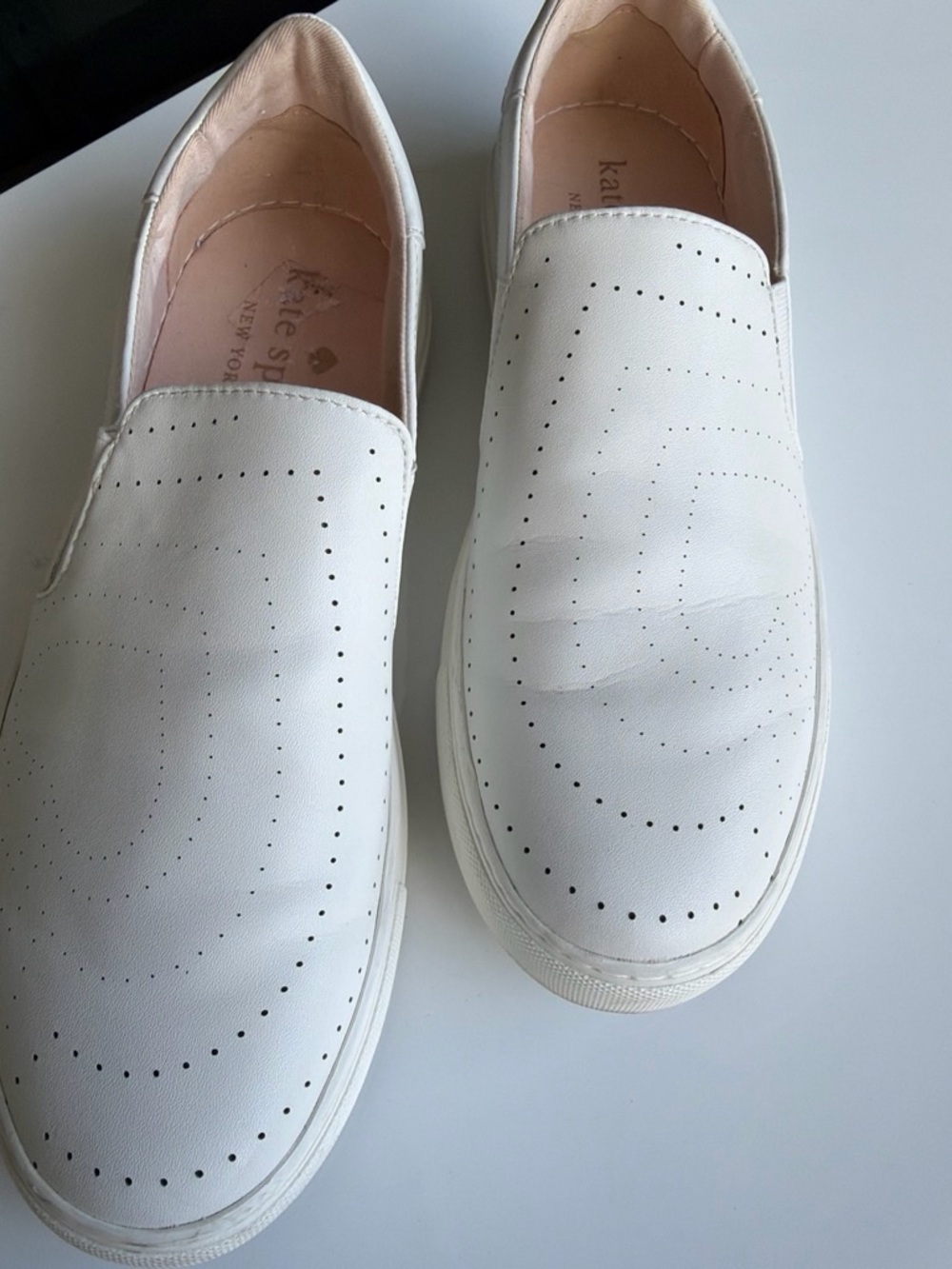 kate spade White Perforated Leather Slip-On Sneakers